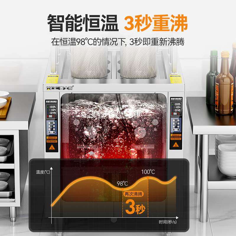 麦大厨升级款燃气单缸3头16粉篱自动煮面炉商用